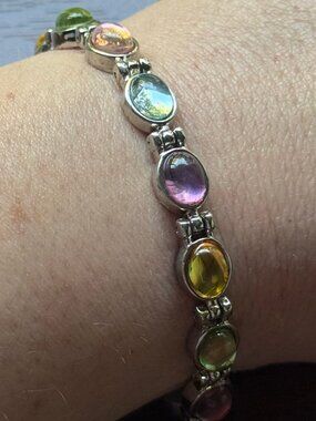 Magnetic Pastel Tutti Frutti Resin Bracelet in Silver Tone